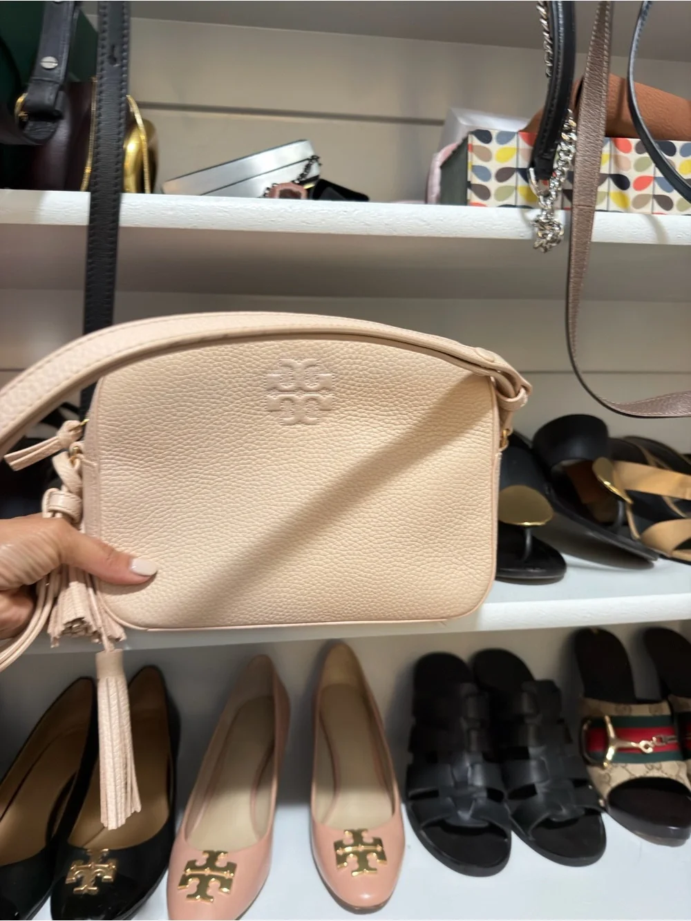 Tory Burch Pebbled Leather Crossbody in Light Blush Pink